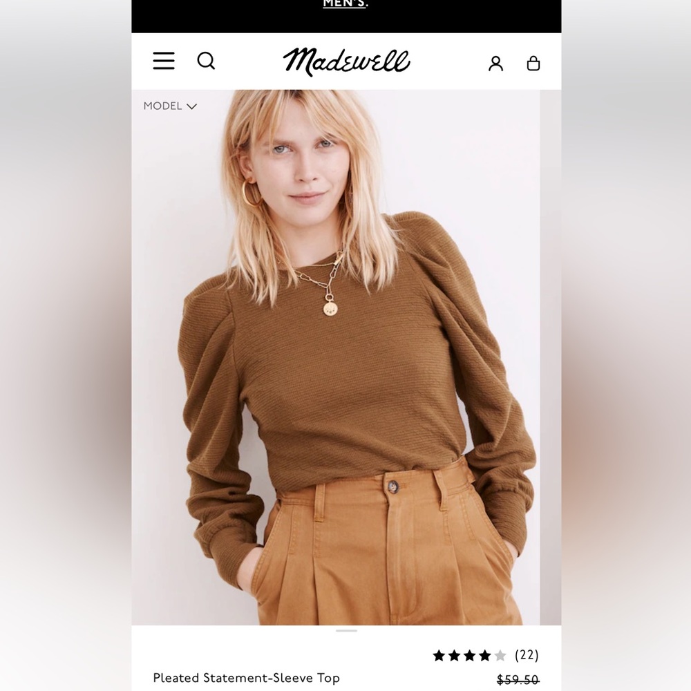 Madewell Olive Green Puff-Sleeve Crewneck Sweater